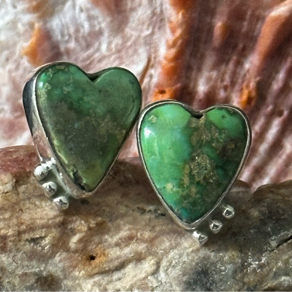 Sonoran Gold Turquoise Heart Sterling Silver Earrings - Picture 7 of 7